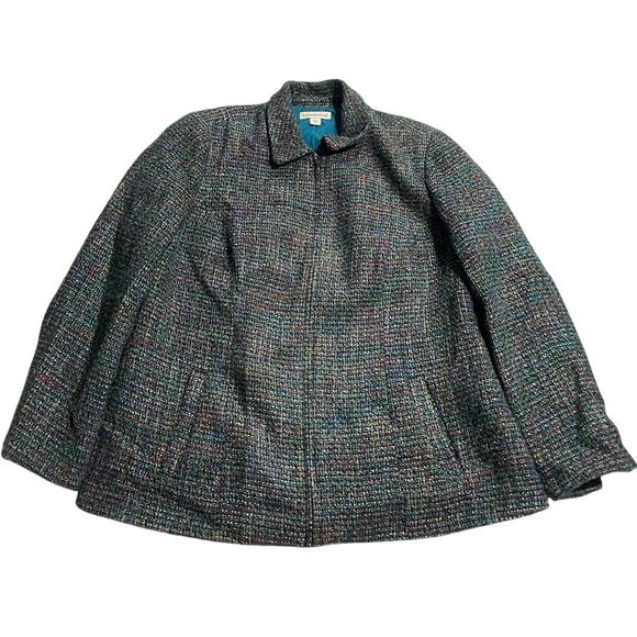 Coldwater Creek Full Zip Tweed Boucle Jacket Womens Plus Size 18 Lined Blue - Picture 1 of 12